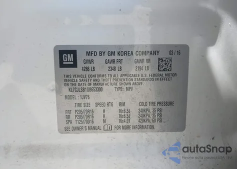 2016 Chevrolet Trax Lt from USA, damaged, VIN KL7CJLSB1GB653300